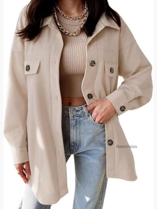 Jackets & Blazers - Womens Corduroy Shacket Button Down Long Sleeve Oversized Jacket Coat Casual